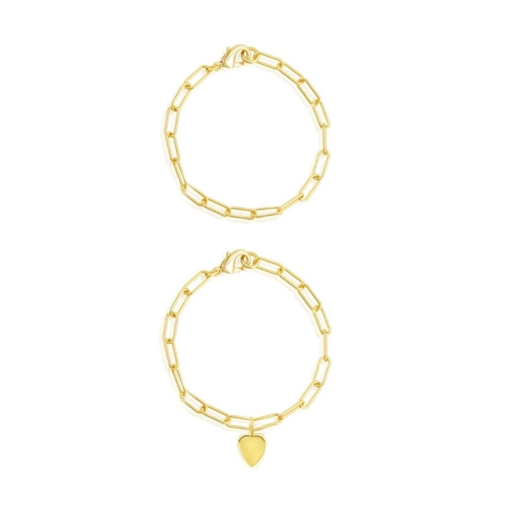 Heart Paper Clip Gold Bracelet Chain Set